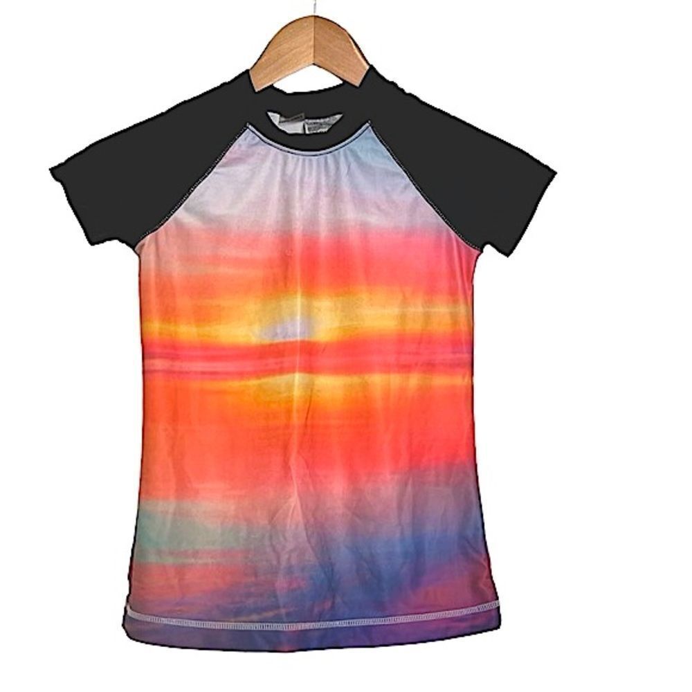 🌴Old Navy Ombre Sunset Rash Slim Fit Guard Girls Large Short Sleeve